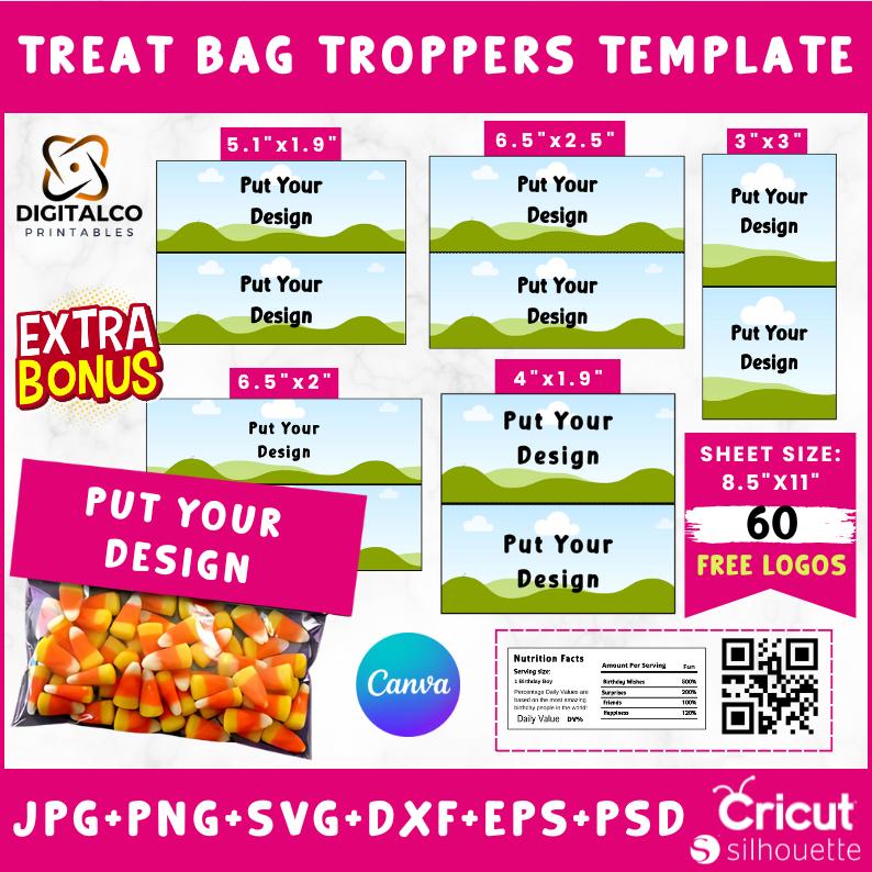 Treat Bag Toppers Template Bundle , Treat Bag Topper Label Template , Party Favor Template, Treat Bag Stickers, Editable Canva Drag and drop