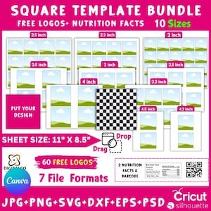 Quadratische Canva-Vorlagen Bundle, quadratische Vorlagen, quadratische Aufklebervorlage, quadratische Etikettvorlage, quadratische Magnetvorlage, Canva Ziehen & Ablegen