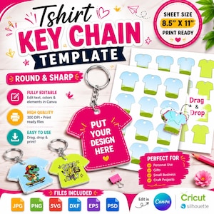 T-Shirt Keychain Template, Custom Keychain, Keychain Sublimation Design, Keychain Template Svg, Keychain Label, Keychain Tag Canva drag&drop
