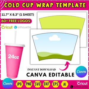 24oz Cold Cup Template, Cold Cup Wrap Template, No Hole 24oz Cold Cup, Custom Wrap Template, Tumbler Wrap Template, Editable Canva Drag&drop