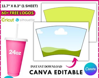 24oz Cold Cup Template, Cold Cup Wrap Template, No Hole 24oz Cold Cup, Custom Wrap Template, Tumbler Wrap Template, Editable Canva Drag&drop