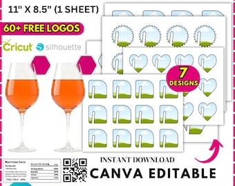 Drink Tag Template Bundle, Glass Name Tag Templates, Party Drink Tag Template, Wine Name Tag, Party Drink Tag Editable Canva Drag &drop, DIY