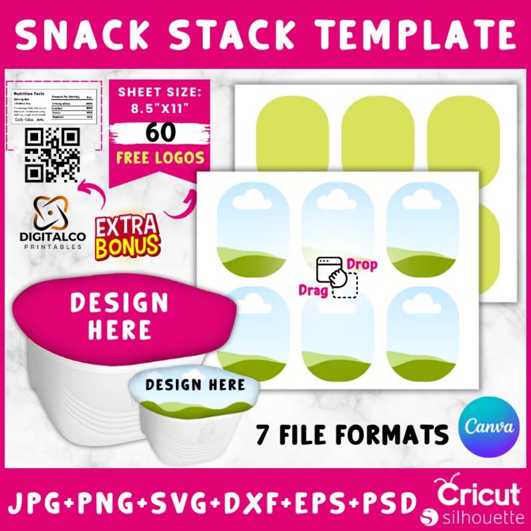 Snack Stack Chip Label Template: Editable Party Favor (canva, SVG, PSD ...