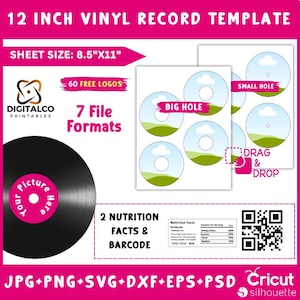 12 Inches Vinyl Record Label Template , Vinyl Record Label , Vinyl Record Label Sticker Template, DIY Vinyl Record , Vinyl Canva Drag & drop