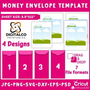 Paquete de plantillas para porta sobres de dinero, plantilla para porta dinero, plantilla para sobres de dinero, sobres de regalo, sobres de presupuesto, sobres Svg Cricut