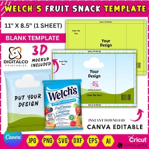 Welch's Fruit Snack Template, Welch's Fruit Snack Wrapper Template, Partygeschenke, Snacketikett, Obst Snack SVG, bearbeitbares Canva ziehen