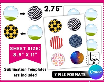 2,75" mall för bilunderlägg, mall för muggunderlägg, mall för underlägg, design av bilunderlägg, sublimeringsmall DIY, redigerbar canvas med dra och släpp