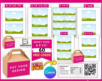 Gable Box Label Template Bundle , Gable Box Front Label Templates , Gable Box Lable Svg , Party Favors, Gable Box Sticker, Canva drag & drop