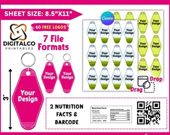 Motel Keychain Template: Retro DIY Key Tag, Canva Editable (Digital Download)