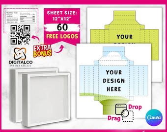 Plantilla de caja de sombra, plantilla de marco de caja de sombra, papel de caja de sombra, caja de sombra 3D, plantilla de corte de marco de caja de sombra, arrastrar y soltar en Canva