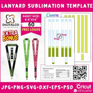 Plantilla de sublimación de cordón, cordón de cuello de sublimación, plantilla de llavero de muñeca Svg, llaveros de pulsera, pulseras de neopreno, sublimación, Canva