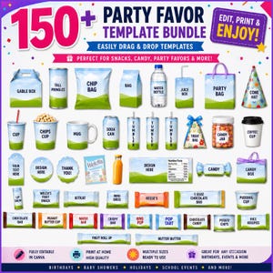 150+ Party Favor Templates , Template Bundle, Party Favors, Chip Bag Template , Capri Sun Labels, Chocolate Bar Wrapper, Party Favor Mockups