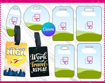 Luggage Tag Template Bundle, Luggage Tag, Travel Tag, Sublimation Template, Luggage Tag Svg, luggage tag, DIY,  Editable Canva drag & drop