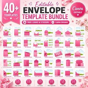 40+ kuvertmallpaket, kuvertinsatsmallar, 40+ designer, anpassningsbara kuvertmallar, Canva dra och släpp (digital nedladdning)