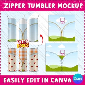 Mall för dragkedja med tumbler: Sublimeringsdesign för 20oz smal tumbler, Canva-mockup (digital nedladdning)