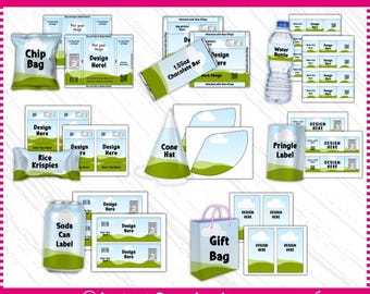 Party Favor Templates Mockups Bundle: Chip Bag, Water Bottle, and More (Digital Download)