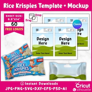Rice Krispies Template, Rice Krispies Mockup Template ,Rice Krispies Treats, Party Template, DIY Rice Krispies Templates, Party favor, Svg