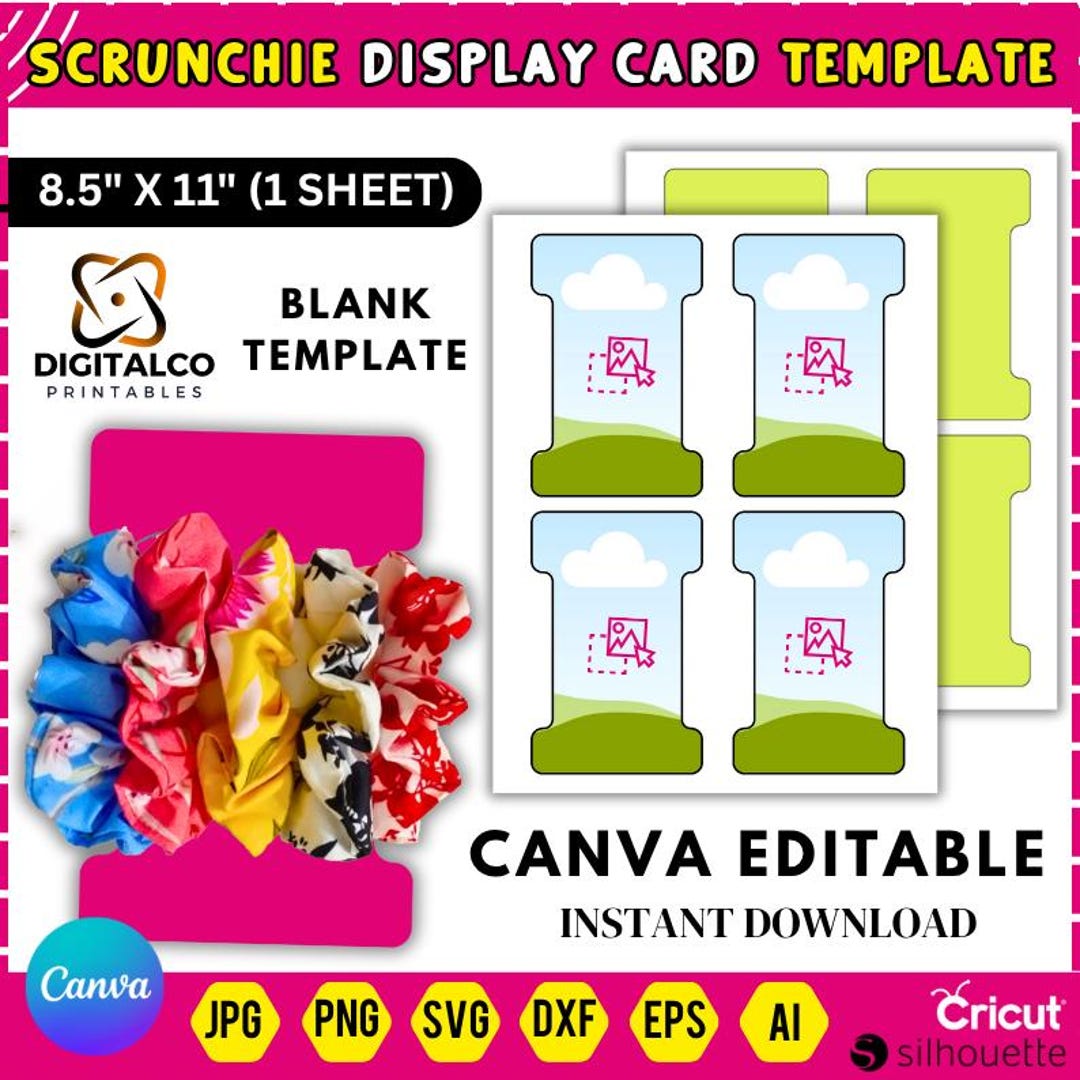 Scrunchie Display Card Template, Scrunchie Holder Template, Sublimation ...