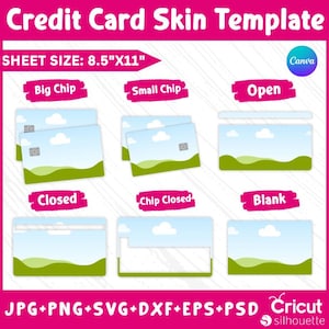 Modelo de capa de cartão de crédito Canva, adesivo de cartão de crédito, modelo de cartão de débito svg, capa de cartão svg para Cricut, modelo de arrastar e soltar Canva