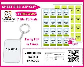 Rectangle Keychain Sublimation Template: Editable Canva Design (Digital Download)