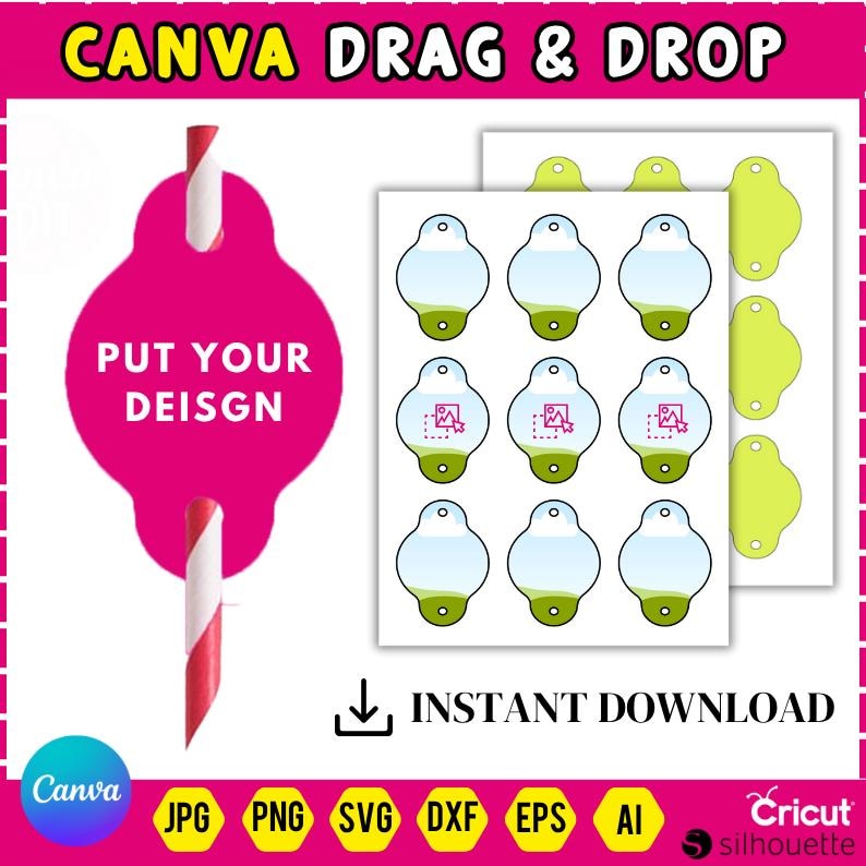 Straw Tag Template Canva Editable, Straw Tag Template, Sublimation ...