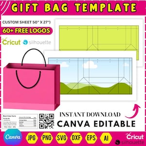Gift Bag Template, Editable Canva Gift Bag Template, Paper Bag and Box Packaging Design, Gift Bag Design, Loot Bag, Canva Drag and drop, DIY