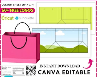 Gift Bag Template, Editable Canva Gift Bag Template, Paper Bag and Box Packaging Design, Gift Bag Design, Loot Bag, Canva Drag and drop, DIY