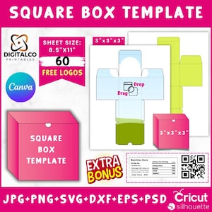 Square Box Template, Square Box Blank Template, Box Template, Party Favors, Party Favor Decorations, Classic Box, Canva Drag & drop, Box Svg