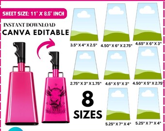 Cowbell Canva Template Bundle, 8 Sizes, Custom Cowbell Template, Blank Template, Cowbell Designs, Cowbell Svg, Editable Canva Drag&drop, DIY