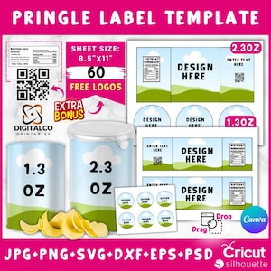Pringles Labels Template , Pringles 1.3 oz Labels, Pringles  2.3 oz Template, Chip can label template, Party Favors, Pringles Labels, Canva