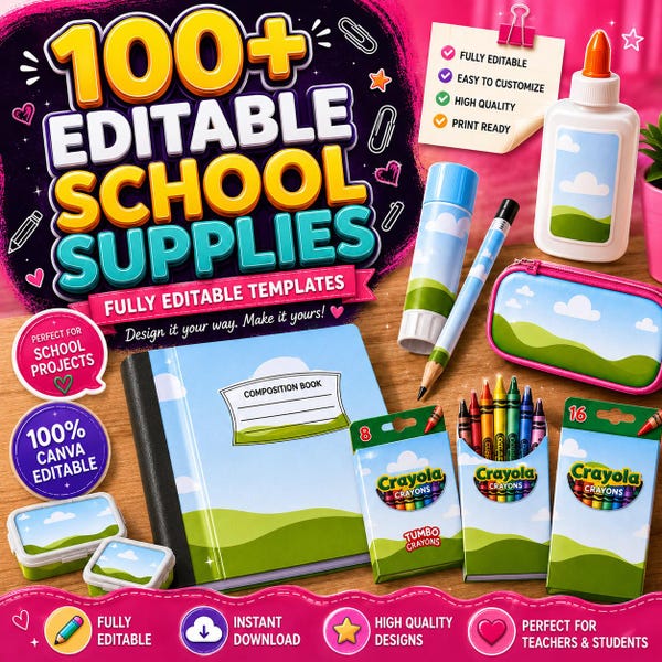 Back to School Mockup Bundle, Editable Canva Template, School Supply Mockup, Back to School , Composition Notebook, Glue Pencil Crayon, DIY