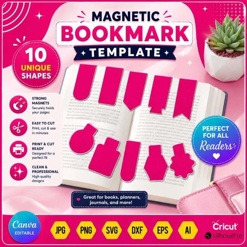 Magnetic Bookmark Template Bundle | 10 Editable Canva Templates | Digital Download
Magnet Bookmark Canva Template, Editable Bookmark Template Bundle, Printable Magnetic Bookmark Design, Drag & Drop Blank Magnet Bookmark
magnetic bookmark
bookmark template
canva bookmark
magnetic frames
bookmark svg
editable canva
blank bookmark
bookmark bundle
printable bookmark
diy bookmark
bookmark design
drag and drop
digital download