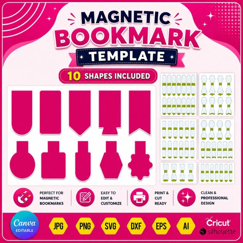 Magnetic Bookmark Template Bundle | 10 Editable Canva Templates | Digital Download
Magnet Bookmark Canva Template, Editable Bookmark Template Bundle, Printable Magnetic Bookmark Design, Drag & Drop Blank Magnet Bookmark
magnetic bookmark
bookmark template
canva bookmark
magnetic frames
bookmark svg
editable canva
blank bookmark
bookmark bundle
printable bookmark
diy bookmark
bookmark design
drag and drop
digital download