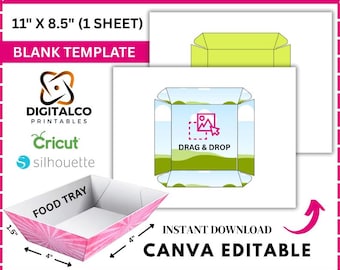 Food Tray Template, Food Tray Label Template, Snack Box Template, Food Tray SVG, Party Supplies, No Glue Tray, Blank Template Editable Canva