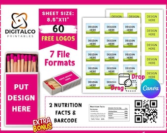 Matchbox Label Templates , Matchbox Template , Match Box Label , Match Box Sticker , Blank Matchbook, Favour Bag Template, Canva drag & drop