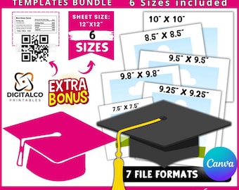 Graduation Cap Topper Templates , 6 Sizes Graduation Cap, Graduation Cap Topper, Graduation Hat, Grad Cap, Class of 2026 Editable Canva, DIY