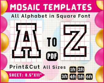 Marquee Letters, A-Z Mosaic Letters Template, Mosaic Alphabet Square Font, Mosaic From Balloons Template, Balloon Frame, 1ft-6ft Square