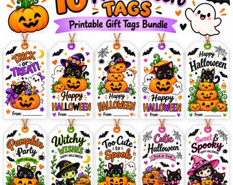 10+ Happy Halloween Gift Tags, Editable Halloween Gift Tags, Classroom Favor Tag, Trick or Treat Ghost Theme Tags, Candy Bag Tags, Printable