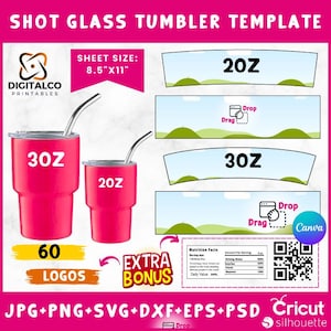 Modelli per bicchierini da shot, involucro per bicchierini da shot da 3oz, 2oz, involucro per mini shot, sublimazione per bicchierini, modello per mini tumbler, Canva