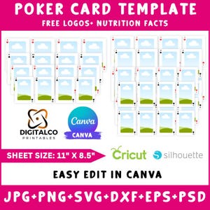 Playing Card Templates, Poker Card Template, Printable Cards, Personalized Card SVG, Canva Editable, Poker Card, Editable Canva Playing Card
Blank Playing Card, Playing Card, poker Card Template, Canva Editable, Affirmation card, Trading Card, Card Sublimation, playing  svg, canva template, party favor, custom poker card, Cricut card, DIY Cards 
Poker Card Canva Editable Template, Card Sublimation Design, Editable Trading Card, Blank Playing Card, Playing card Template, Drag and Drop