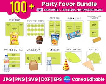 Party Favor Templates Bundle: Editable Canva Designs (Digital Download