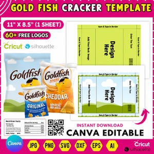 Goldfish Cracker Template, Goldfish Wrapper Template, Snack Template, Chip Bag Template, Treat Bag, Editable Canva Drag & drop, Party Favors