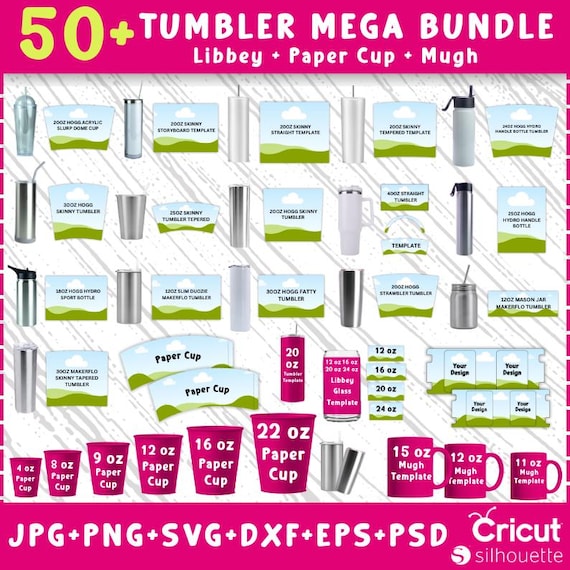 Tumbler Template Mega Bundle, Tumbler Designs, Tumbler Canva Template Bundle, 20oz Skinny, Libbey Can Glass, Party Favors, Mug Template, DIY