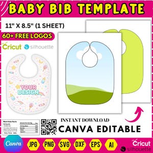 Baby Bib Template, Baby Bib Sewing Pattern, Baby Boy or Girl Bib, Baby Bib Sublimation, Editable Canva Drag and drop, DIY (Digital Download)