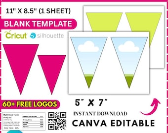 Flag Banner Template, Bunting Banner Template, Bunting Banner Svg, Flag Banner Svg, Birthday Garland, Bunting Flag Svg, Canva Drag and drop