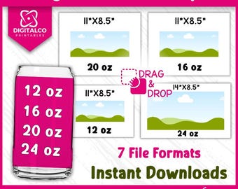 Libbey Can Glass Template Bundle , 12 oz, 16 oz, 20 oz Libbey Glass Wrap Template , Libbey Glass Template Full Wrap Svg ,  Canva drag & drop