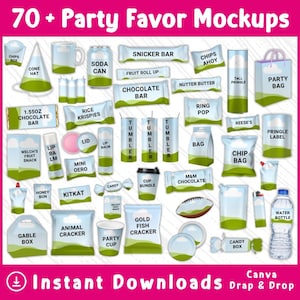 70 Party Favor Mockup, Party Favor Mockup, Chip Bag Template, Schokoriegel, Wasserflaschen Etikett, Canva Rahmen Mockup, Candy Bar, Saft Beutel