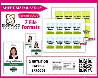 ID Badge Label Template, Id Badge Sublimation, Id Badge Blank Template, ID Badge Template, Teacher ID Card Template, Canva drag and drop