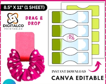 Scrunchie Tag Template, Scrunchie Label Template, Scrunchie Hang Tags, Scrunchie Holder, Scrunchie display, Tag, Editable Canva Drag &drop