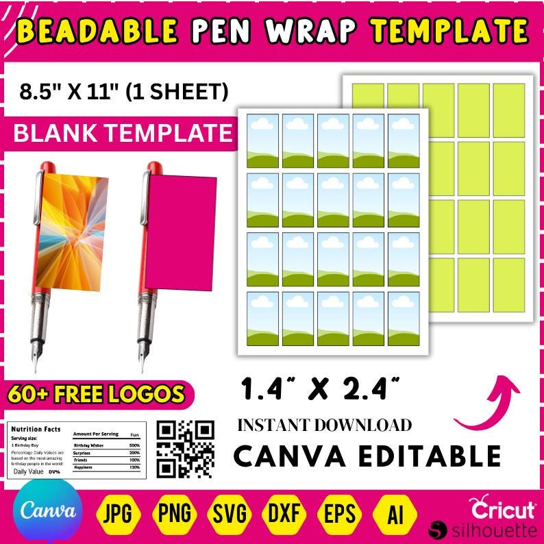 Pen Wrap Template, Beadable Pen Wrap Template, Pen Sublimation Template ...